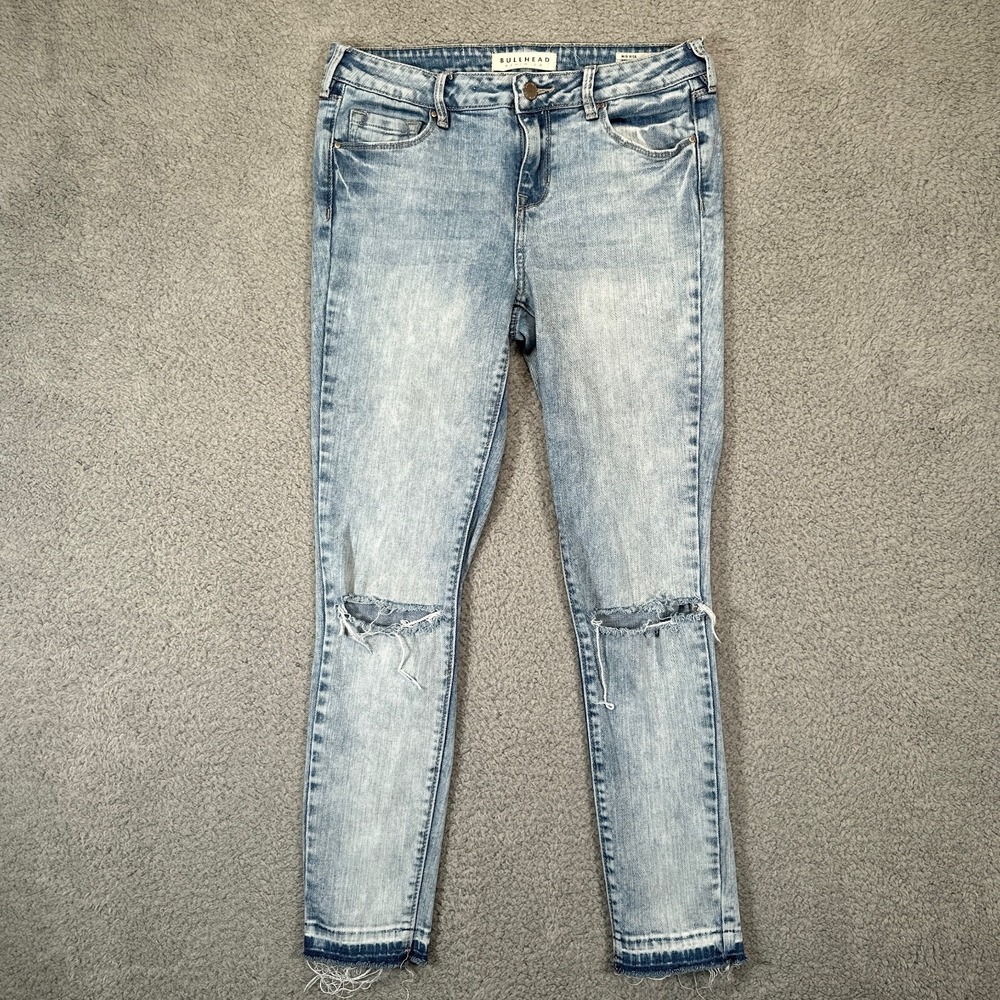 Bullhead Jeans Womens 28 Acid Wash Skinniest Ankle Mid Rise Busted Knees Stretch